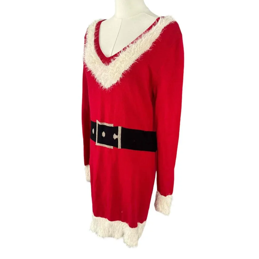 Sweater Project Red Santa Knit Sweater Dress Large Santacon Holiday Christmas - Picture 4 of 14